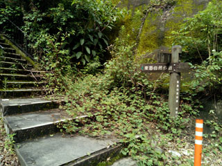 ＃４．内津最終処分場の階段下（堰堤？）<br>
なんと堰堤を登る階段が東海自然歩道になっている